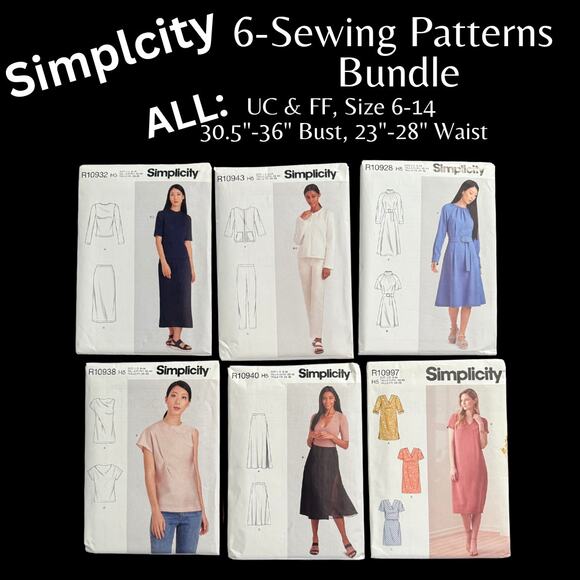 6-Sewing Pattern Bundle Lot Simplicity Coordinate Tops Dress Skirt Summer Fall - Picture 1 of 8